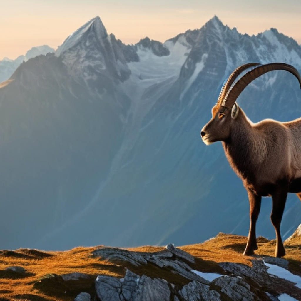 오스트리아의 희귀 동물 - **Majestic Alpine Ibex on a Precipice**
A breathtaking, hyperrealistic image of a powerful Alpin...