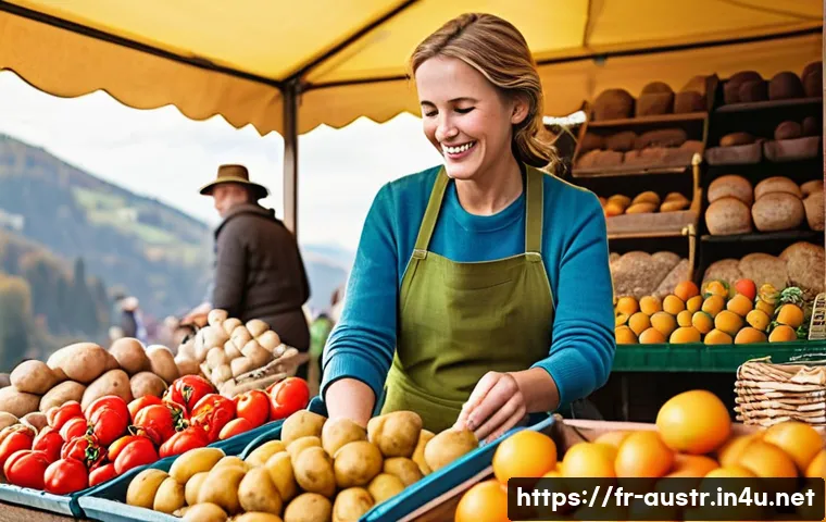 오스트리아에서 자주 쓰는 독일어 표현 - **Prompt 1: Lively Austrian Farmers Market in Autumn**
"A vibrant, bustling farmers market scene...